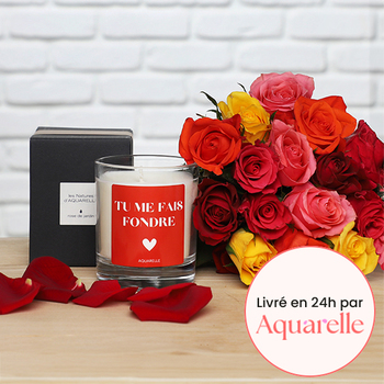 Declaración Perfumada & Rosas Arlequín — vela y rosas