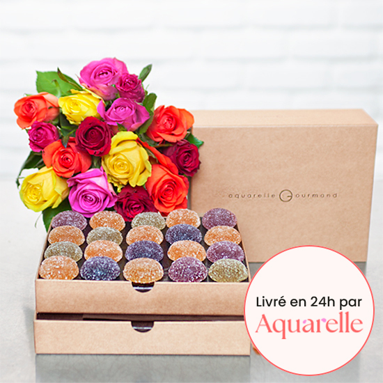 Caja de frutas en azúcar y rosas 1